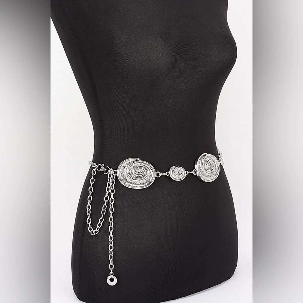 Gold or Silver Spiral Shell Charm Metal Chain Statement Belt